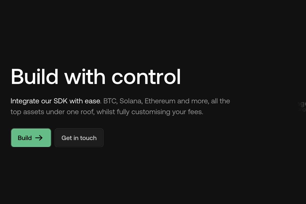 The developer page: the headline Build with control above Build and Get in touch buttons